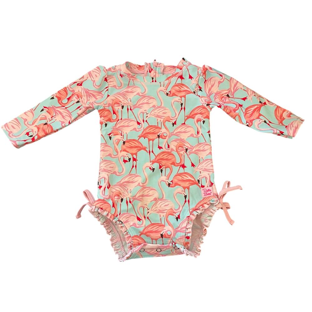 RUFFLE BUTTS Flamingo Rashguard One Piece Swimsuit Baby Girl 6-12 MONTHS